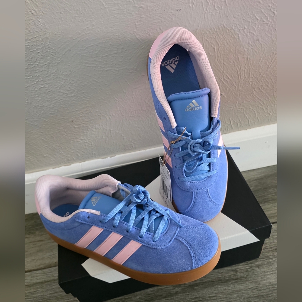adidas Women’s Blue & Pink Suede Sneakers with Gum Sole (Size Runs Big)